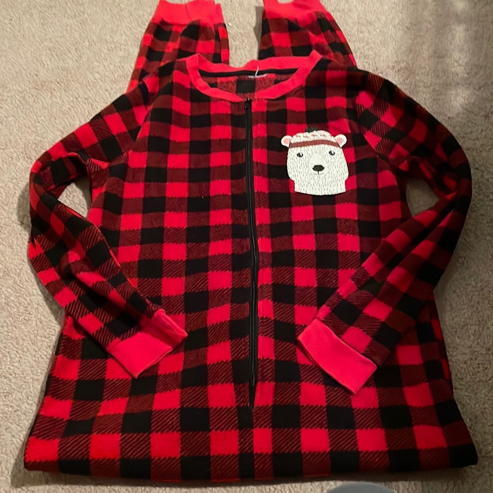 Adult small one piece fleece pajamas